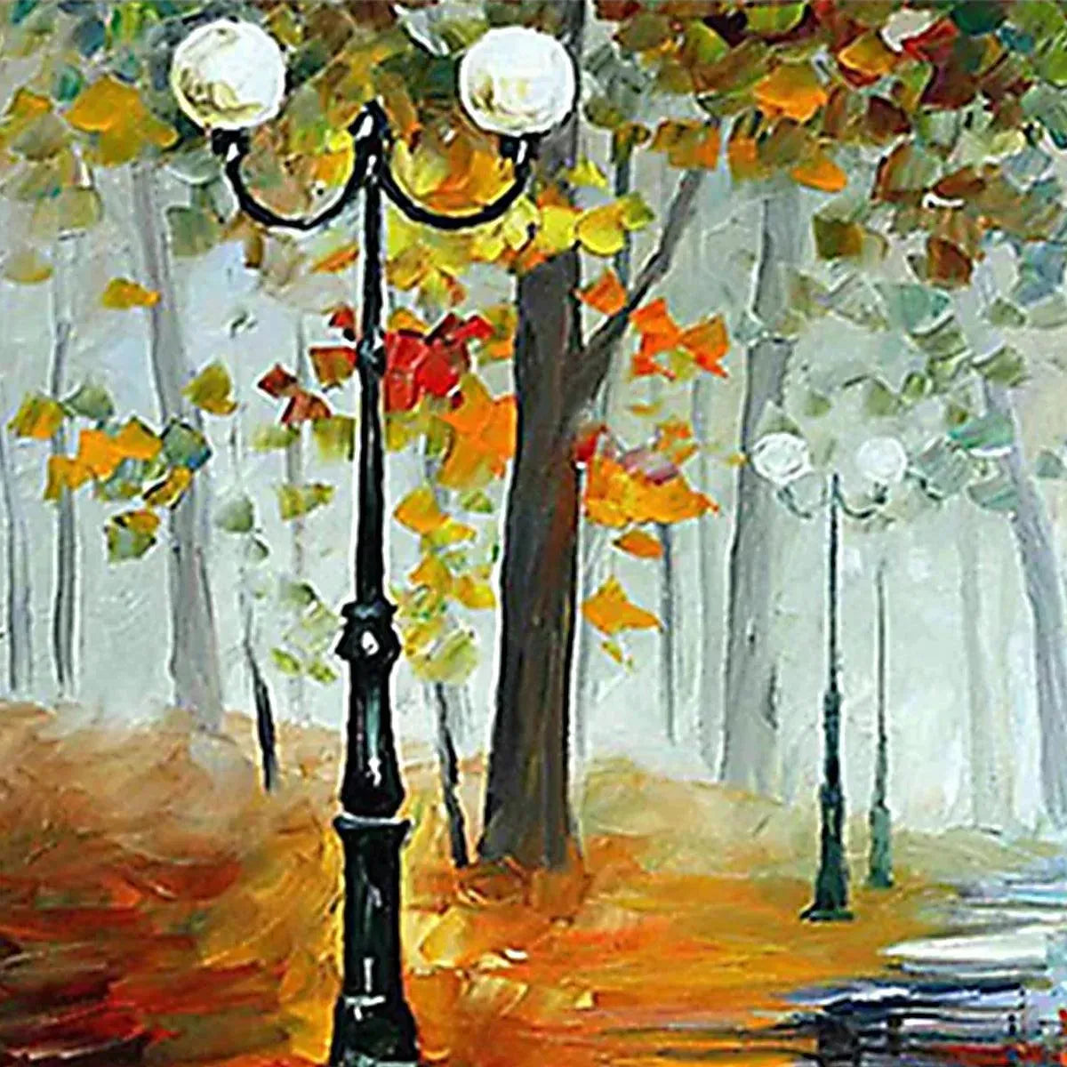AUTUMN PARK STROLL: Romantic Park Landscape Painting, Horizontal Wall Art - Image 6