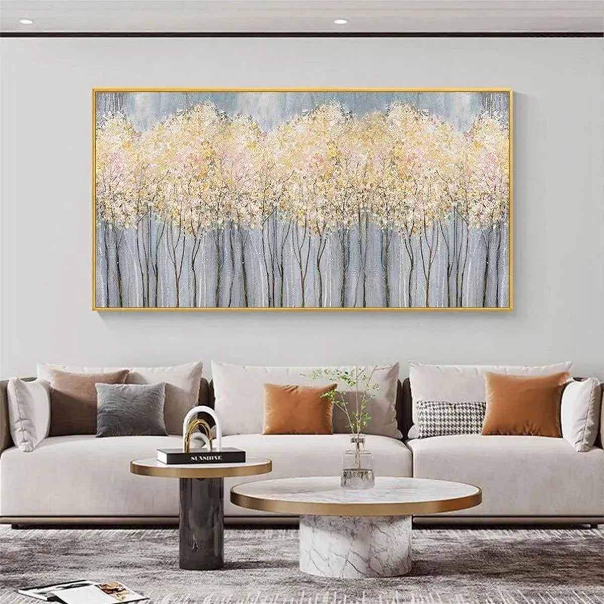 GOLDEN HAZE: Panoramic Landscape Painting, Textured Trees - Image 2