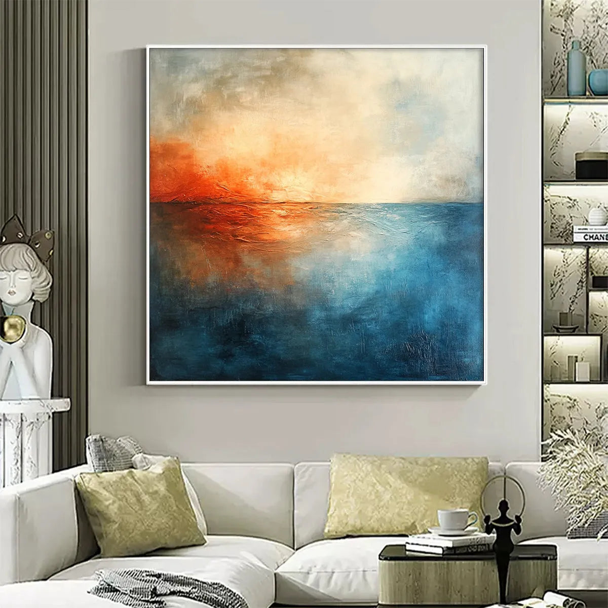 FIERY EMBRACE: Abstract Ocean Sunset Oil Painting - Image 2