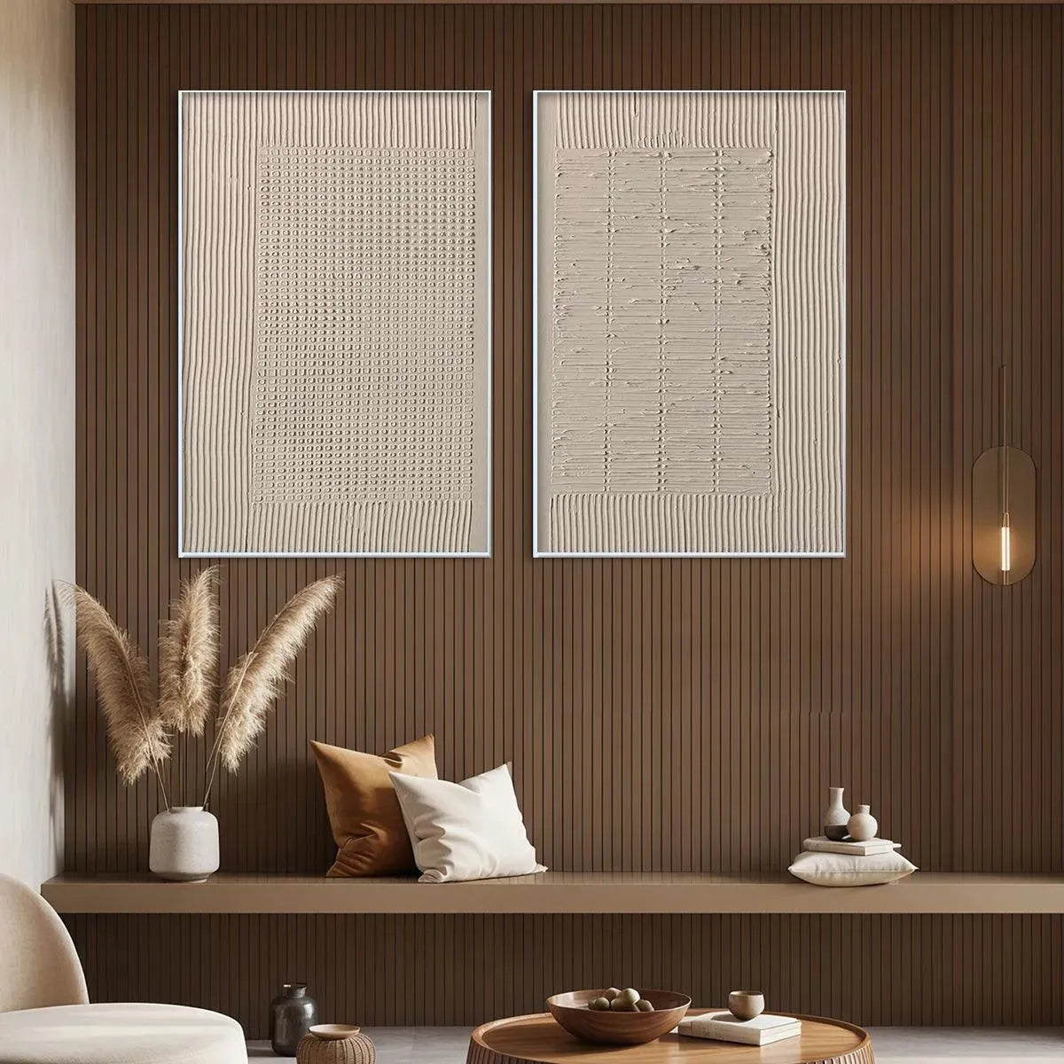 TEXTURED GRID DUO: Set of 2 Textured Abstract Paintings in Beige - Image 7