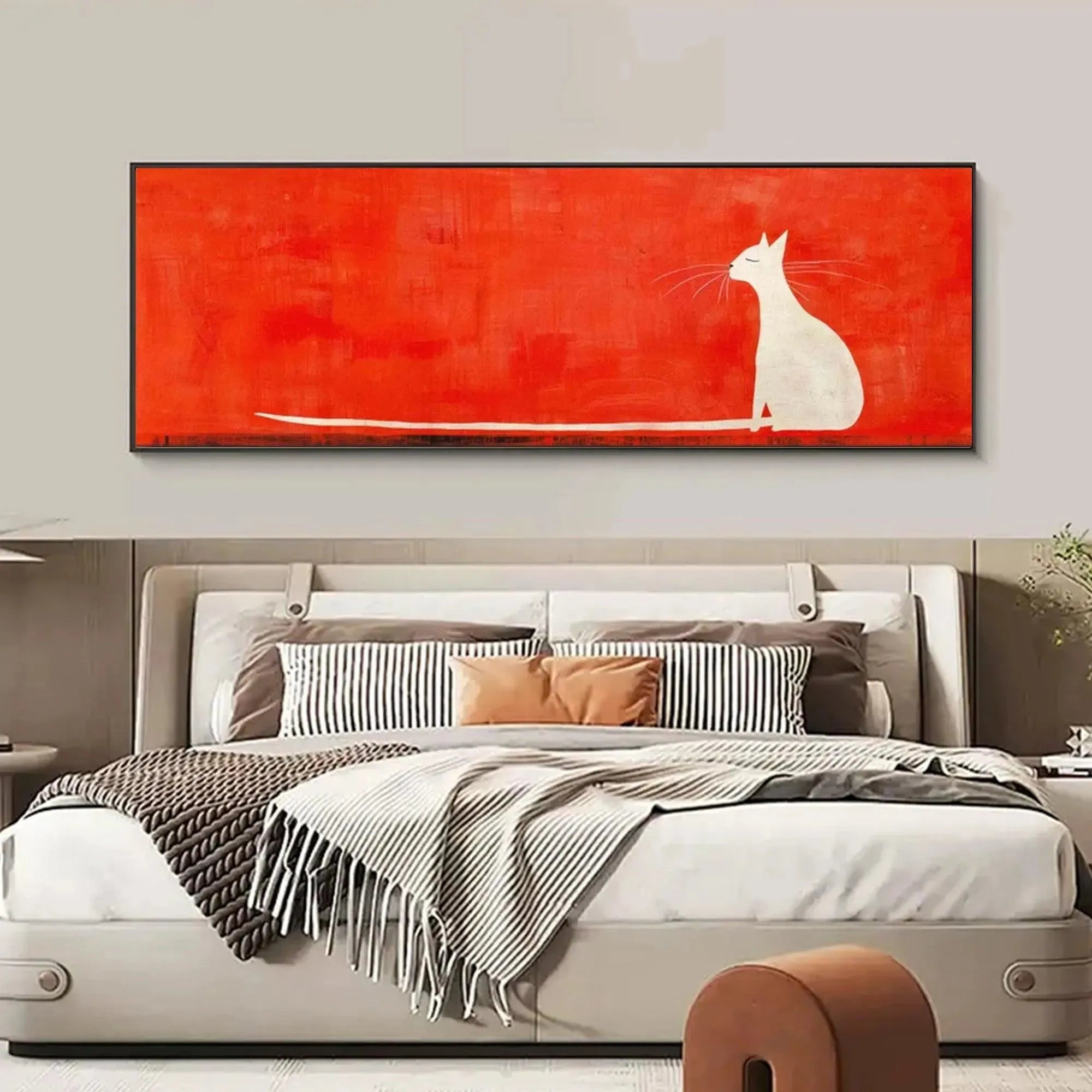 MINIMALIST CAT ON RED PANORAMIC: Cat Painting, Panoramic Wall Art, Minimalist Decor - Image 4