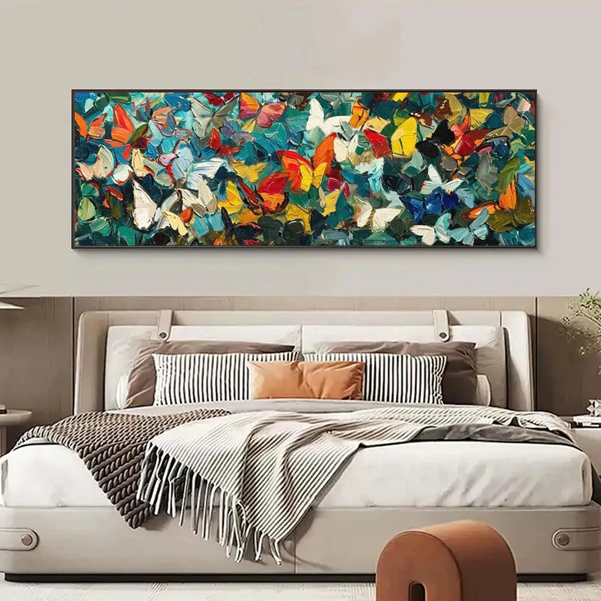BUTTERFLY WHIRLWIND PANORAMIC: Butterfly Painting, Panoramic Wall Art, Colorful Impasto Decor - Image 4