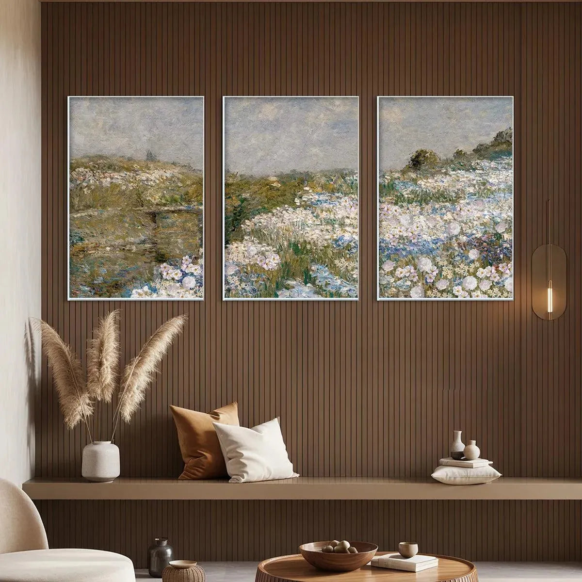 WILDFLOWER FIELD TRIPTYCH: Impressionist Landscape Painting Set of 3 - Image 4