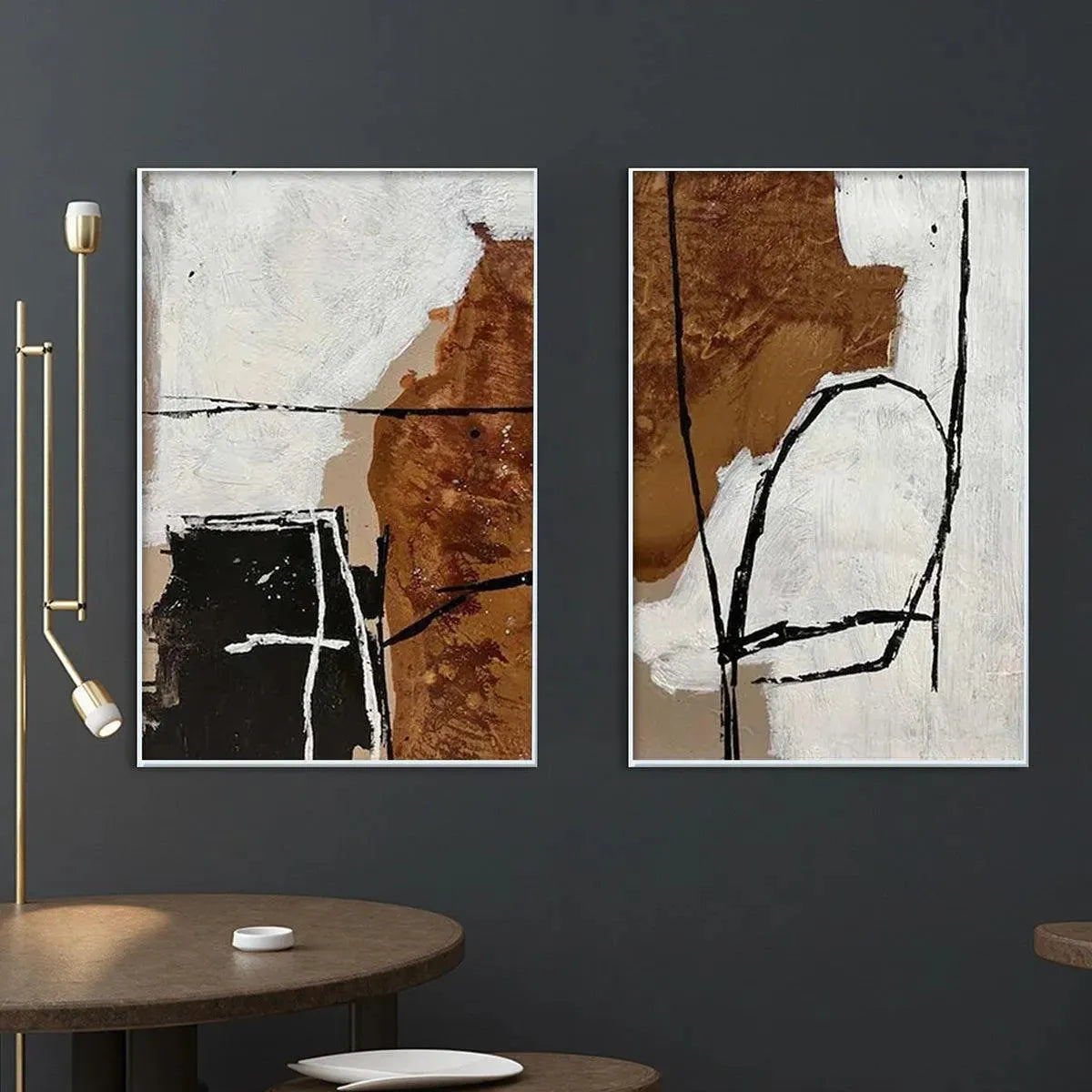 BROWN & WHITE ABSTRACT DIPTYCH: Abstract Painting Set of 2, Vertical Wall Art - Image 5