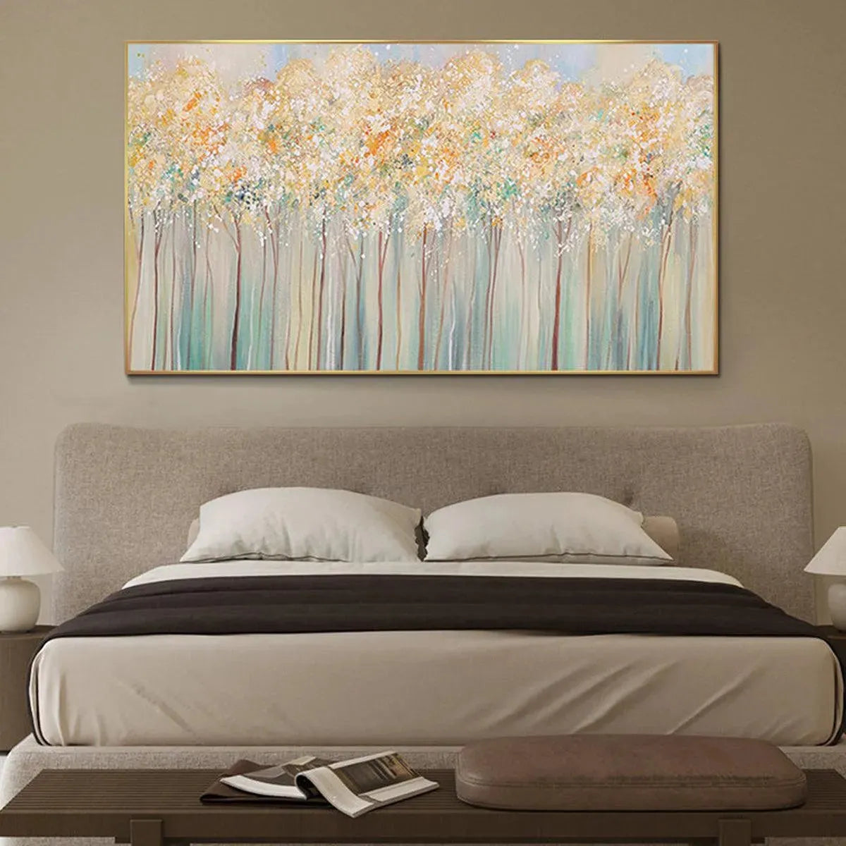 ASPEN GLOW: Panoramic Abstract Forest Landscape Oil Painting - Image 2