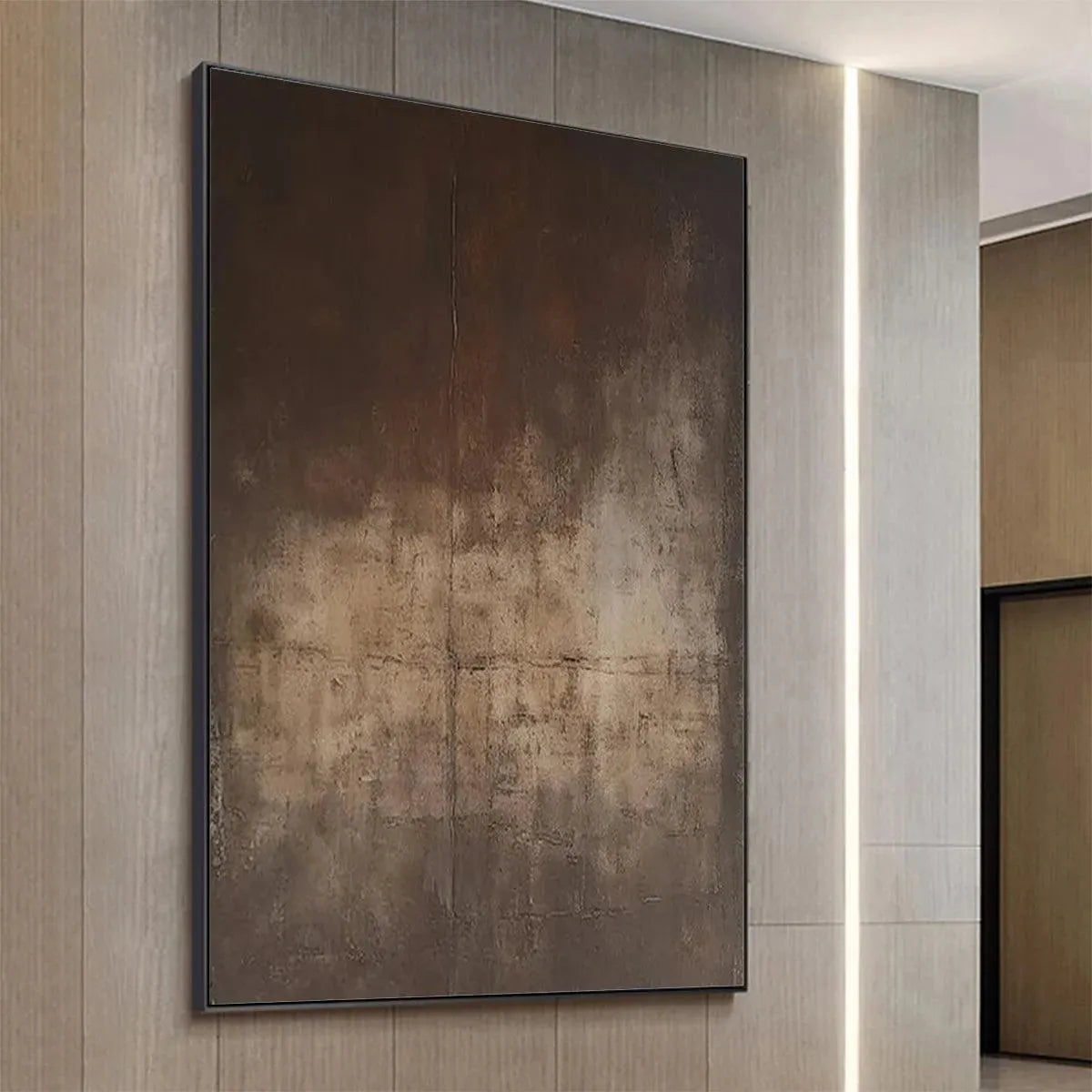 DARK BROWN TEXTURED ABSTRACT: Minimalist Textured Painting - Image 4