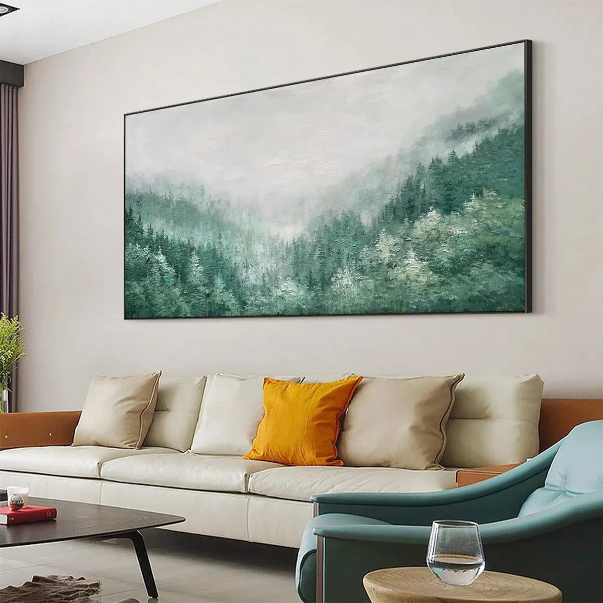VALLEY OF THE EVERGREENS: Panoramic Evergreen Forest Landscape Oil Painting - Image 2