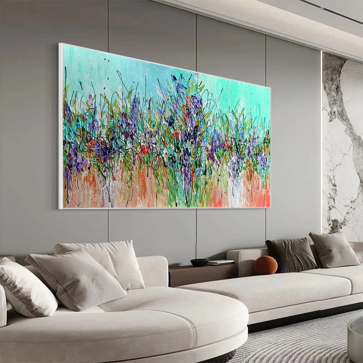LILAC MEADOW: Panoramic Floral Impasto Oil Painting - Image 4