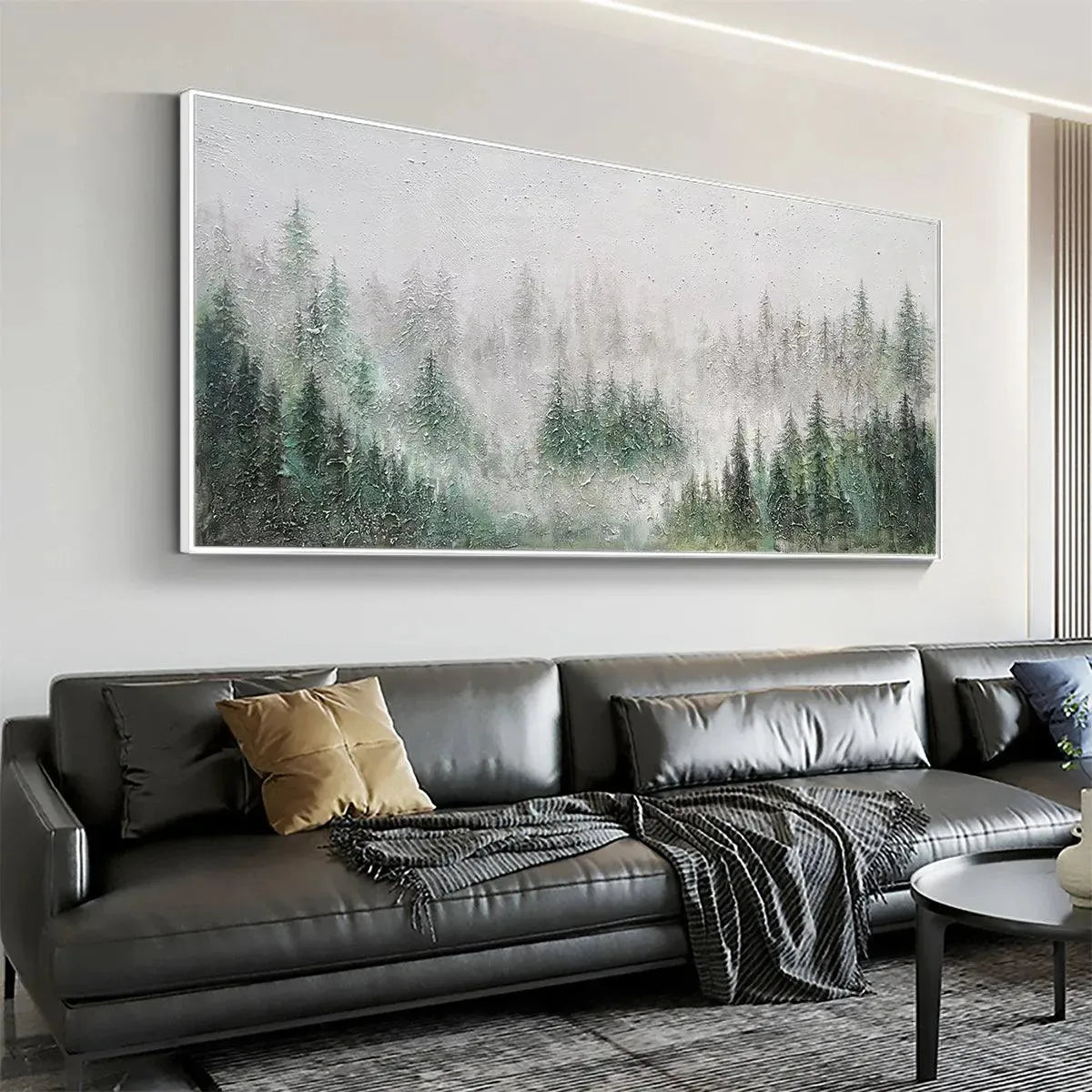 EMERALD MIST: Panoramic Misty Forest Landscape Oil Painting - Image 2