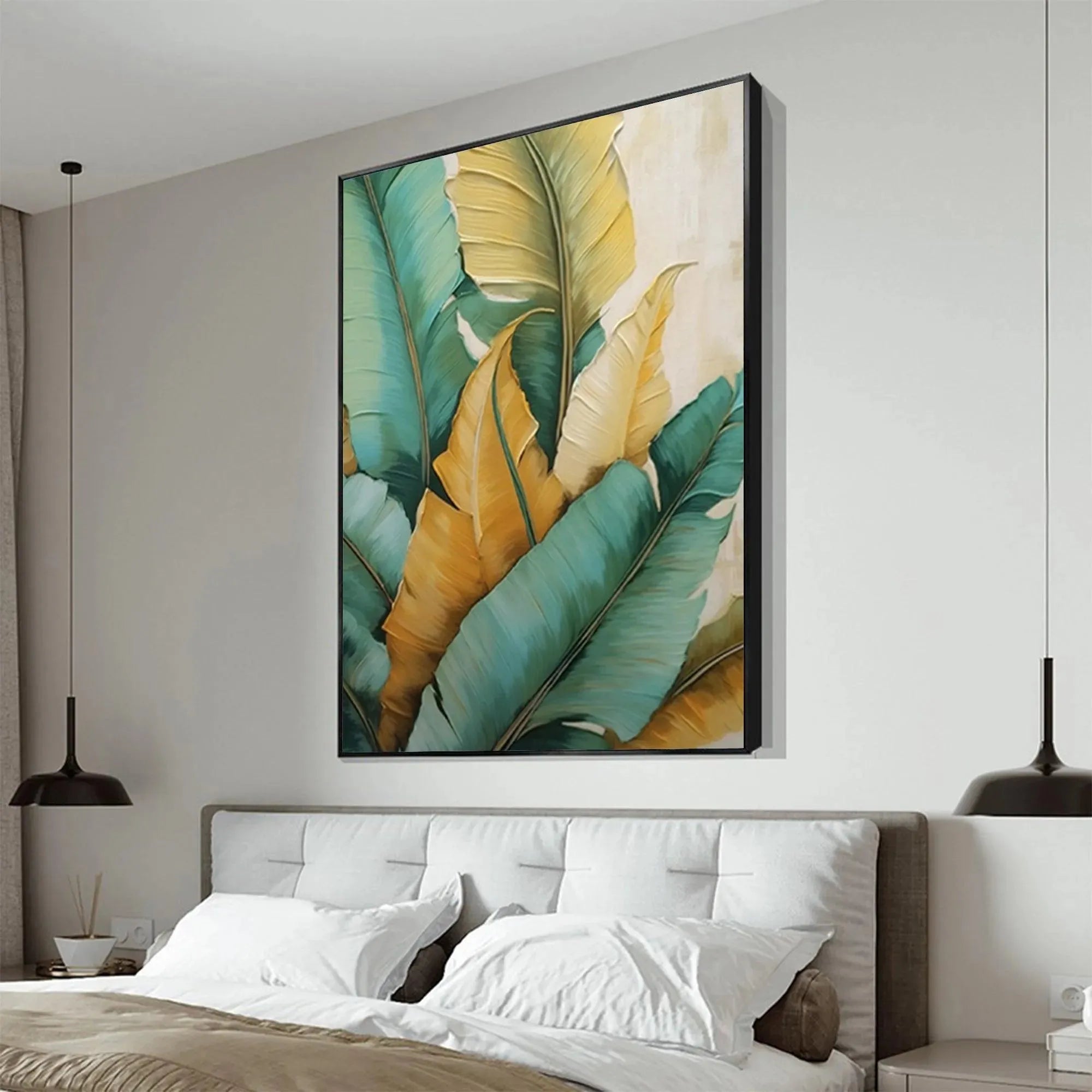 TROPICAL ABUNDANCE: Textured Tropical Leaves Painting, Green and Gold Wall Art, Vertical Canvas, Botanical Decor - Image 7