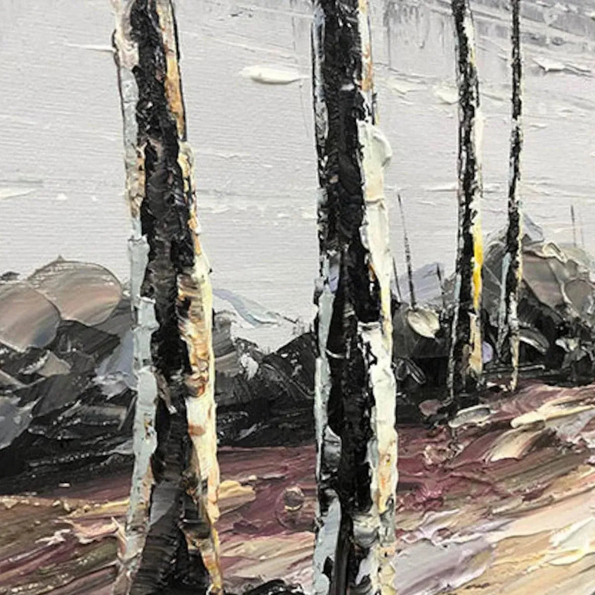 SERENE WATERS: Panoramic Landscape Painting, Textured Trees and Lake - Image 6
