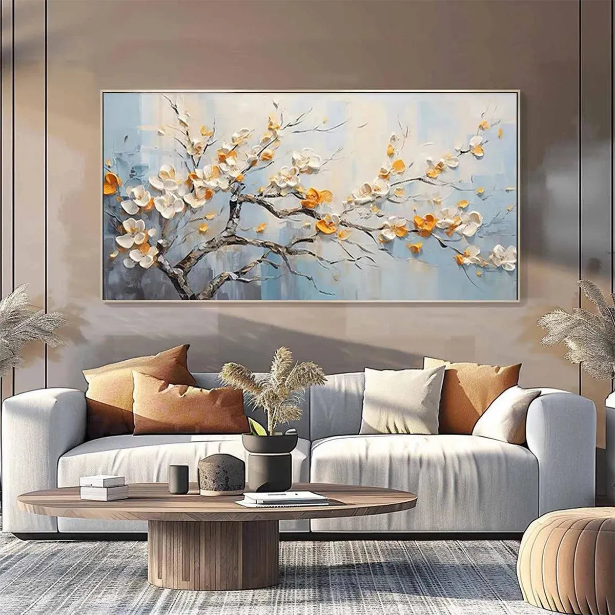 SPRING BLOSSOMS: Textured Floral Painting in White and Gold - Image 4