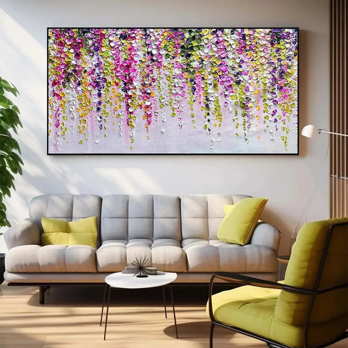 WISTERIA CASCADE: Textured Impasto Floral Painting in Pink, Purple, and Green - Image 7