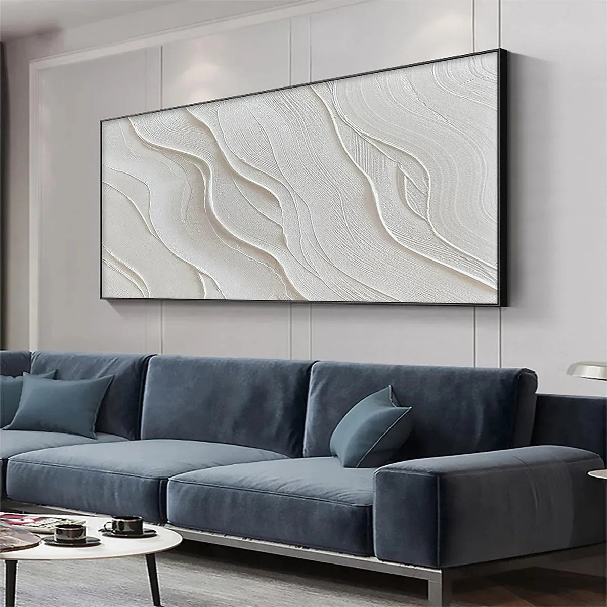 SERENE RIPPLES: Abstract Minimalist Textured White Painting for Living Room - Image 2