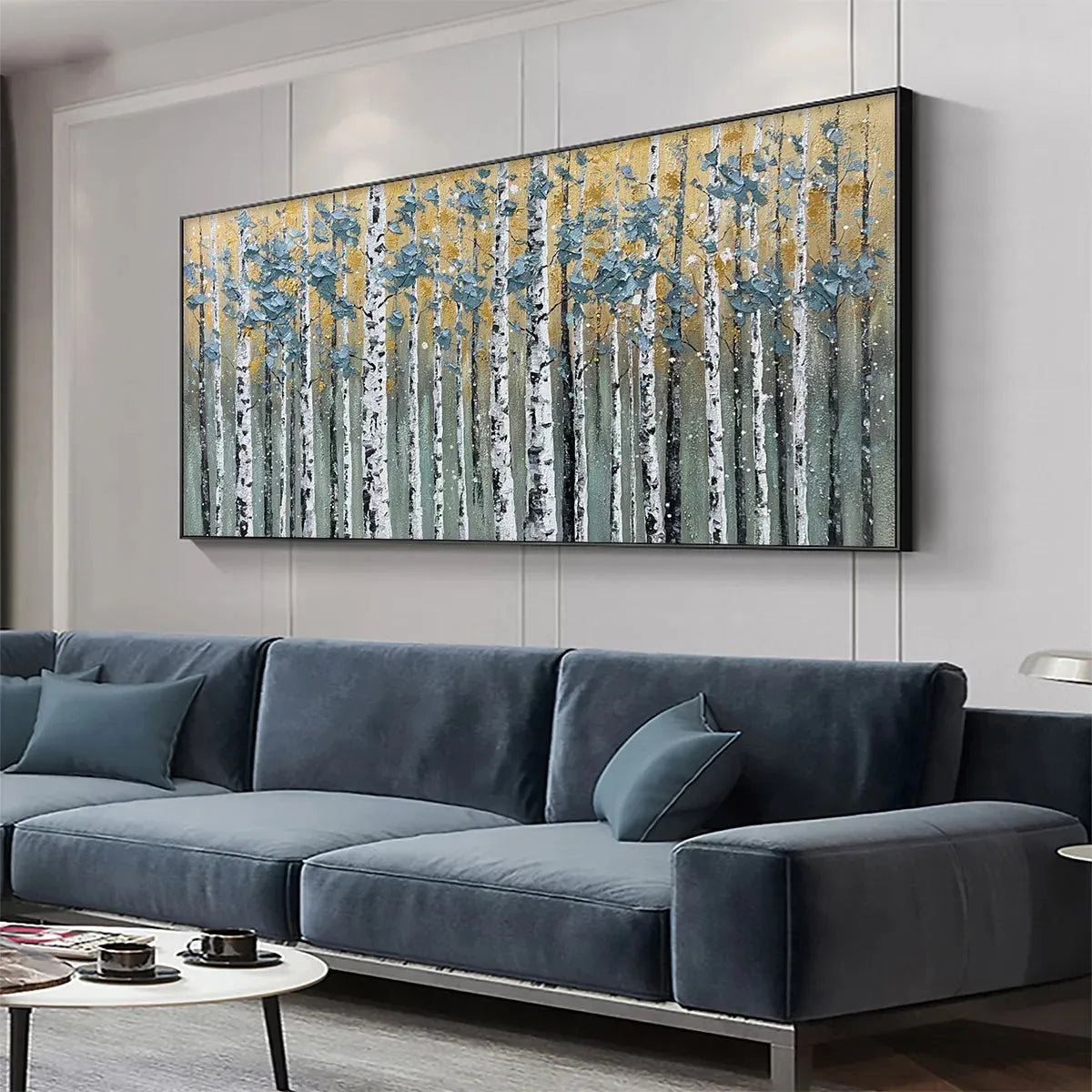 GOLDEN BIRCH GROVE: Textured Birch Tree Painting, Gold and Green Wall Art, Horizontal Canvas, Forest Decor - Image 5