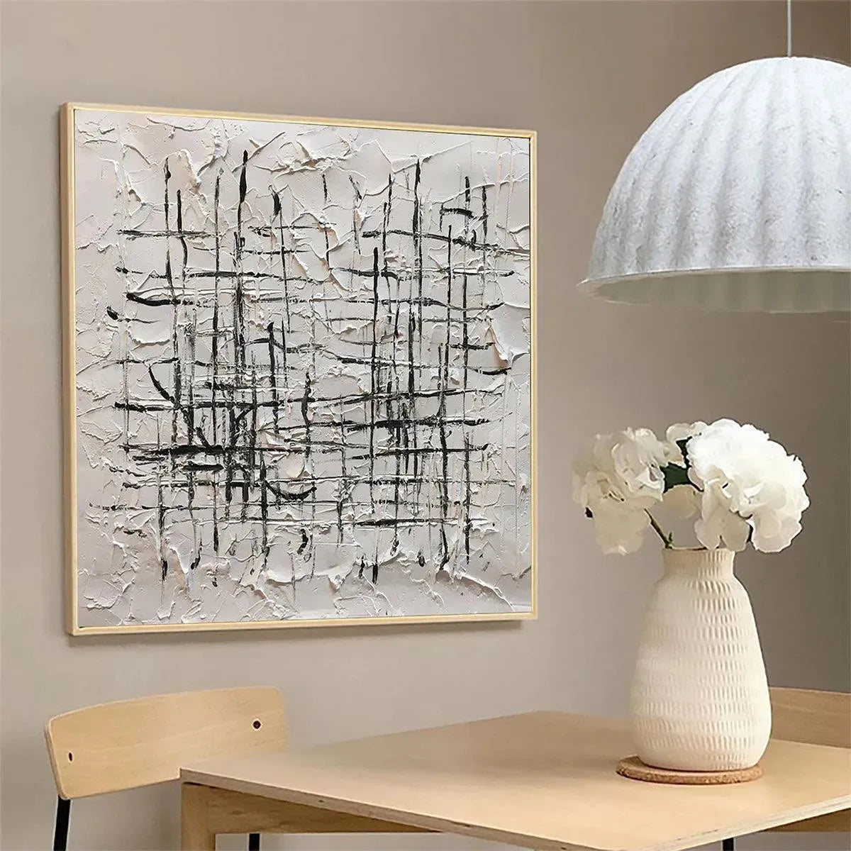 WOVEN LINES: Textured Minimalist Abstract Painting in Black and White - Image 6