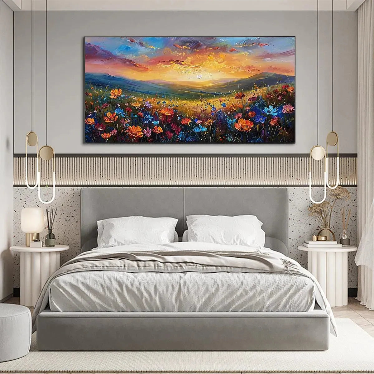 SUNSET SERENADE: Textured Floral Landscape Painting, Impasto Wall Art, Horizontal Canvas, Sunset Decor - Image 4