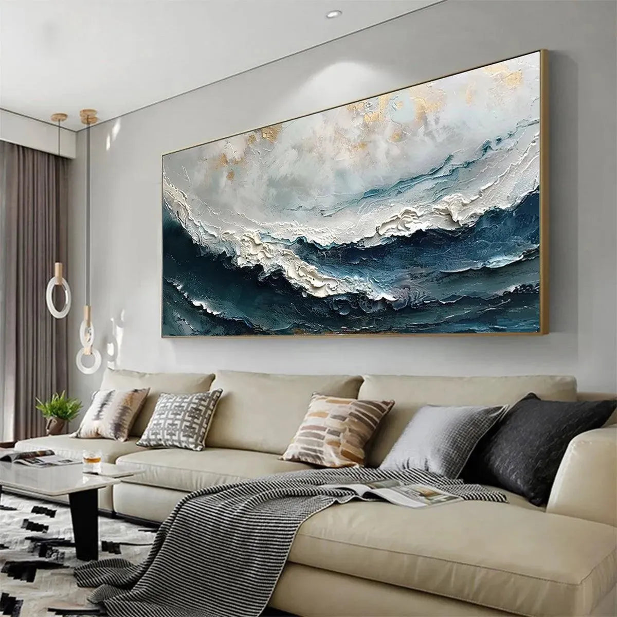 OCEAN DREAM: Textured Abstract Ocean Painting in Blue, White, and Gold - Image 4