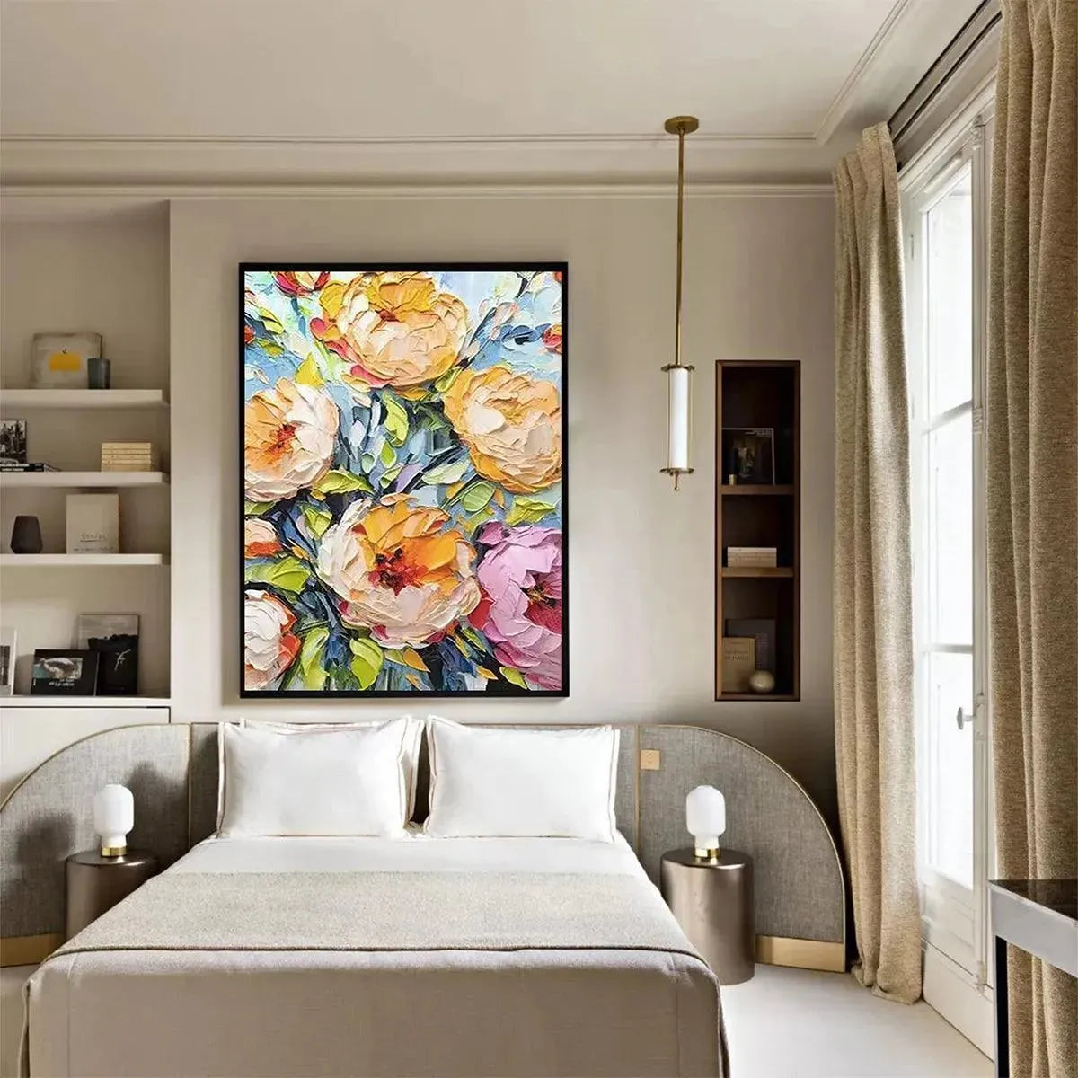 SUMMER BLOOM: Textured Impasto Floral Painting in Yellow and Pink for Living Room - Image 4