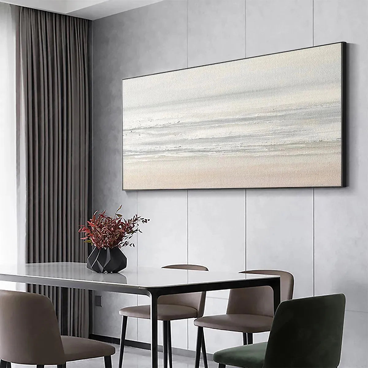 TRANQUIL COAST: Minimalist Coastal Landscape Painting in Neutral Tones - Image 5