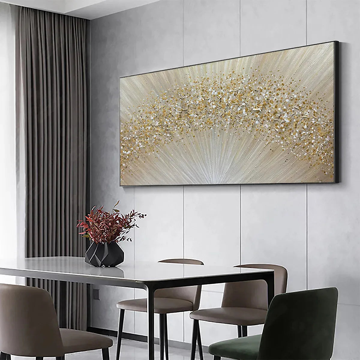 GOLDEN AURORA: Abstract Painting in Gold and Beige, Horizontal Canvas, Modern Wall Art - Image 4