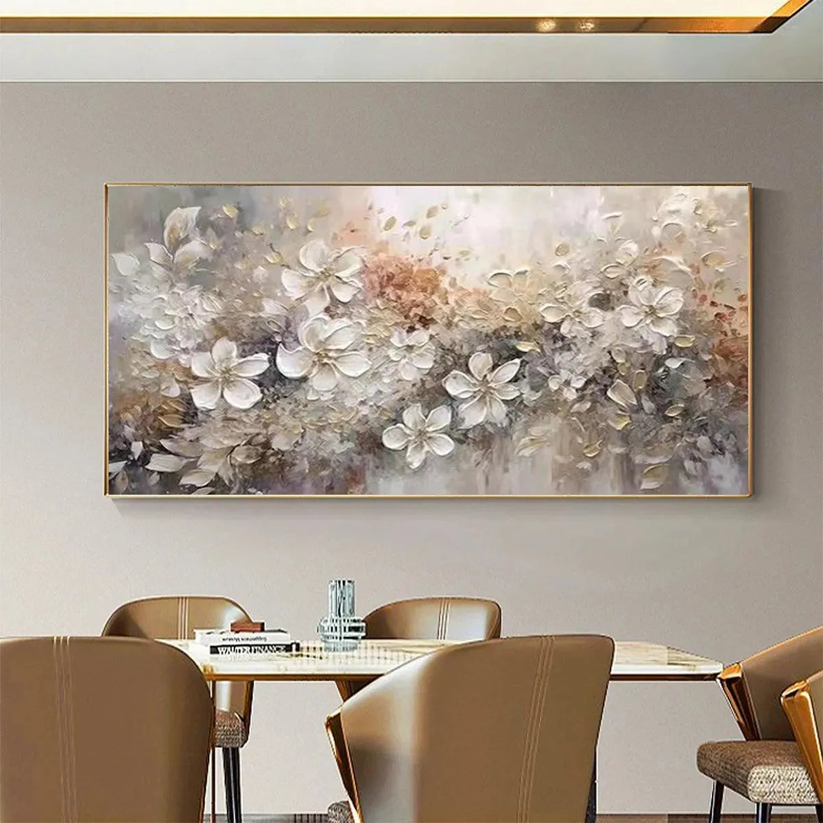 WHISPERING BLOSSOMS: Textured Beige and White Floral Impasto Painting - Image 4