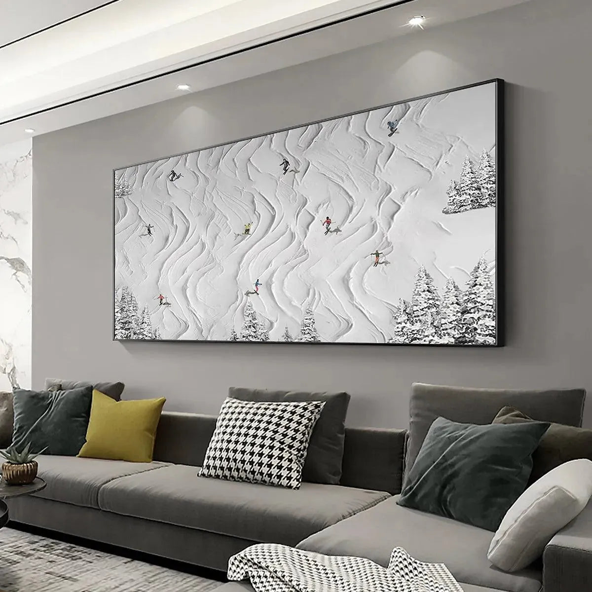 SNOWY CARVE: Textured White Skiing Landscape Painting - Image 5