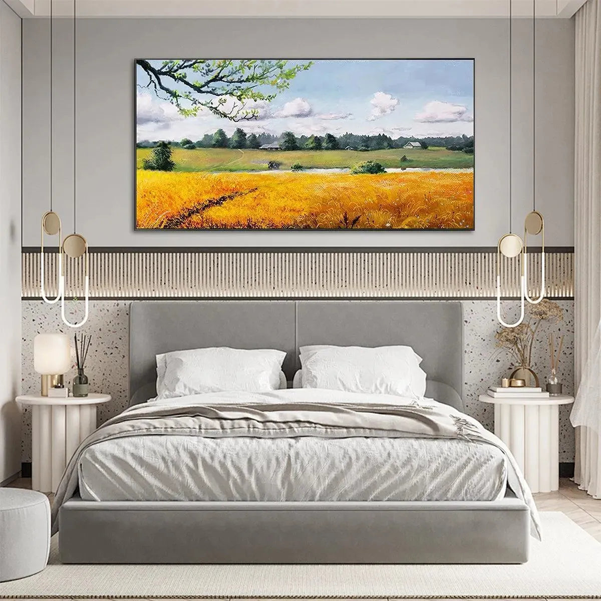 GOLDEN HARVEST: Tranquil Landscape Painting of a Golden Field - Image 4