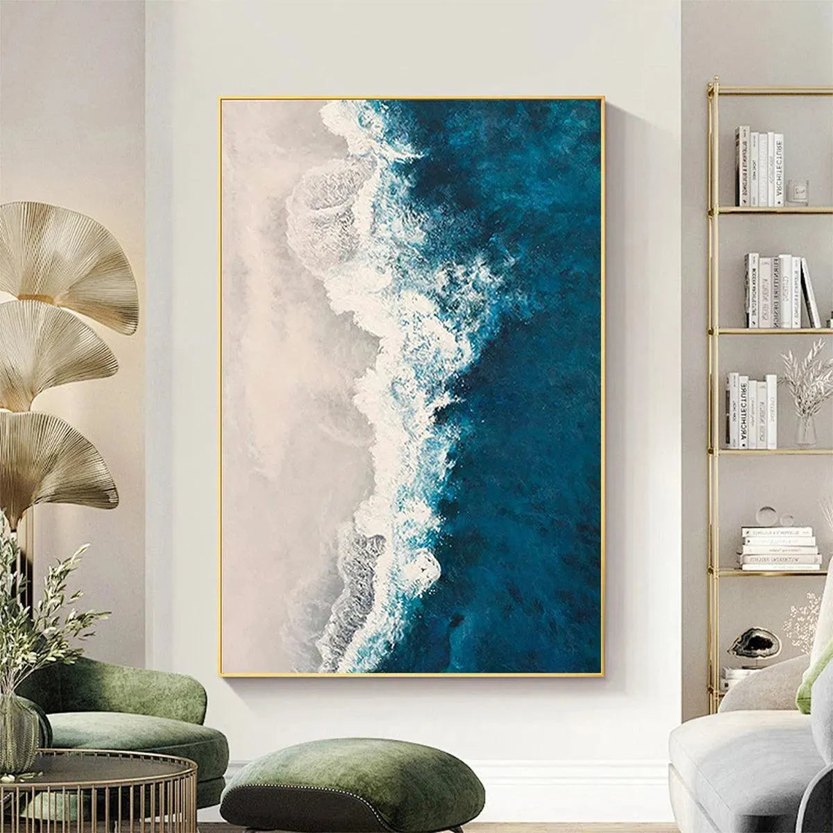 AZURE COAST: Blue and Beige Abstract Coastal Painting for Living Room - Image 2