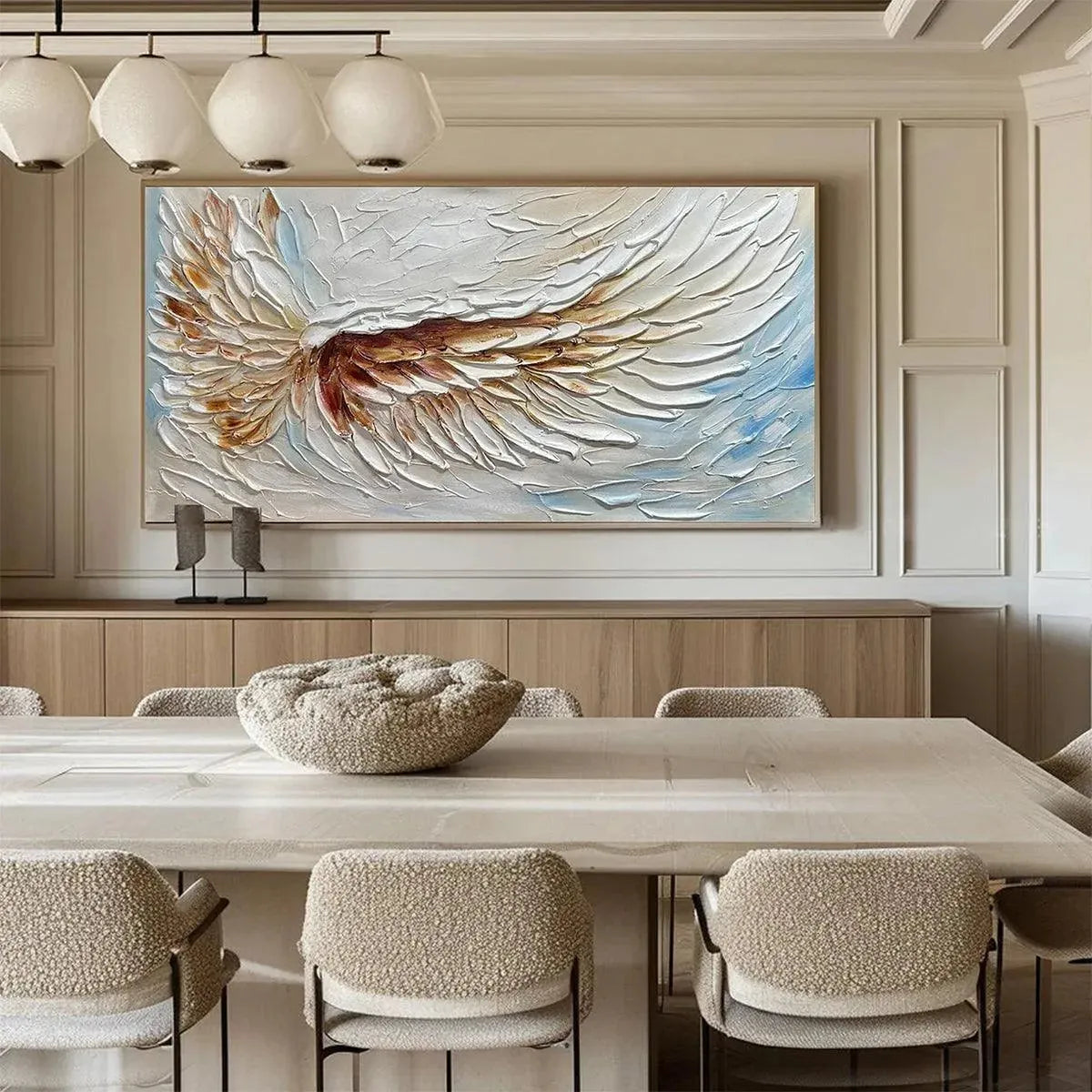 ANGEL WINGS: Textured White and Gold Angel Wing Painting - Image 4