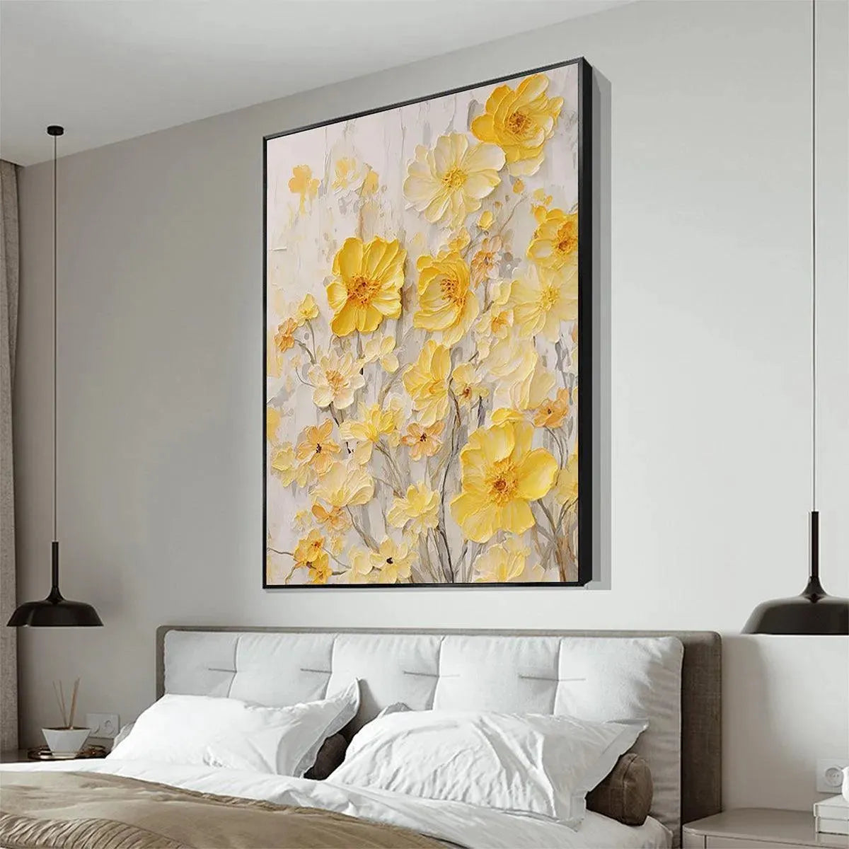 GOLDEN SUNFLOWERS: Textured Impasto Floral Painting in Yellow - Image 4
