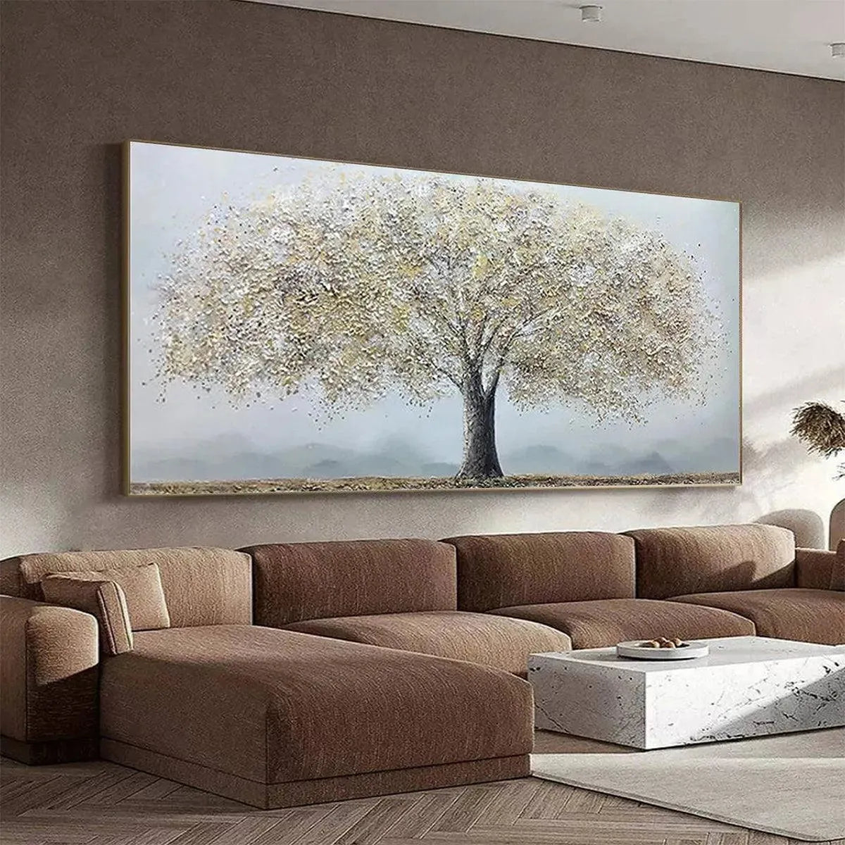 GOLDEN TREE: Textured Tree Painting in Gold and Grey - Image 6