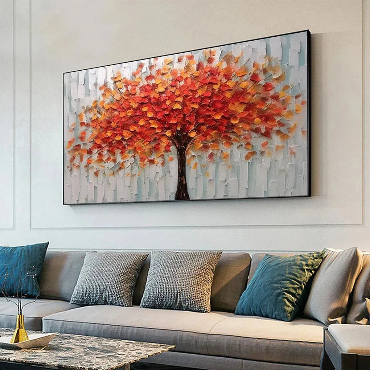 AUTUMN FIRE: Textured Impasto Painting of a Tree in Orange and Red - Image 4