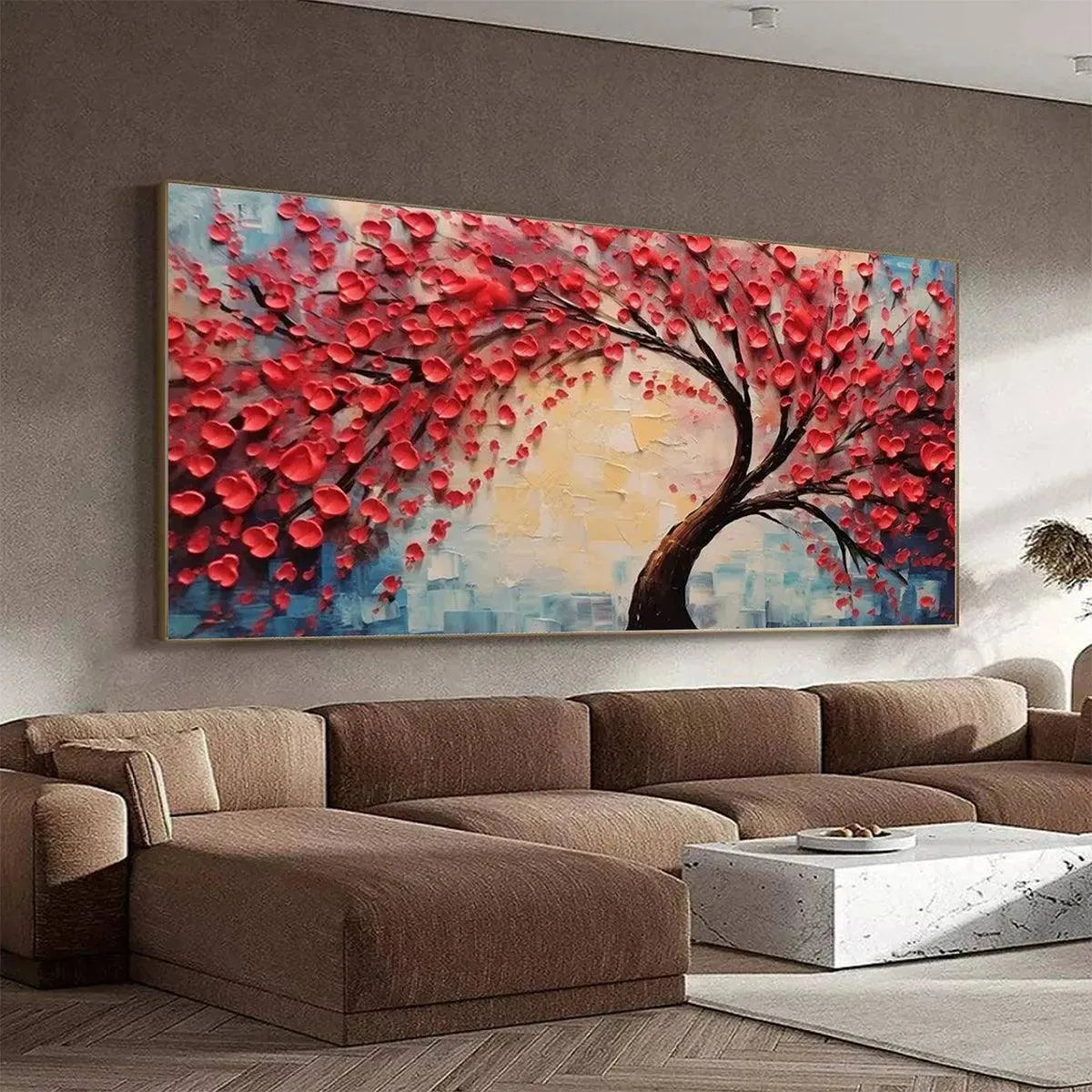 HEART TREE: Textured Impasto Red Tree Painting with Heart-Shaped Leaves - Image 4