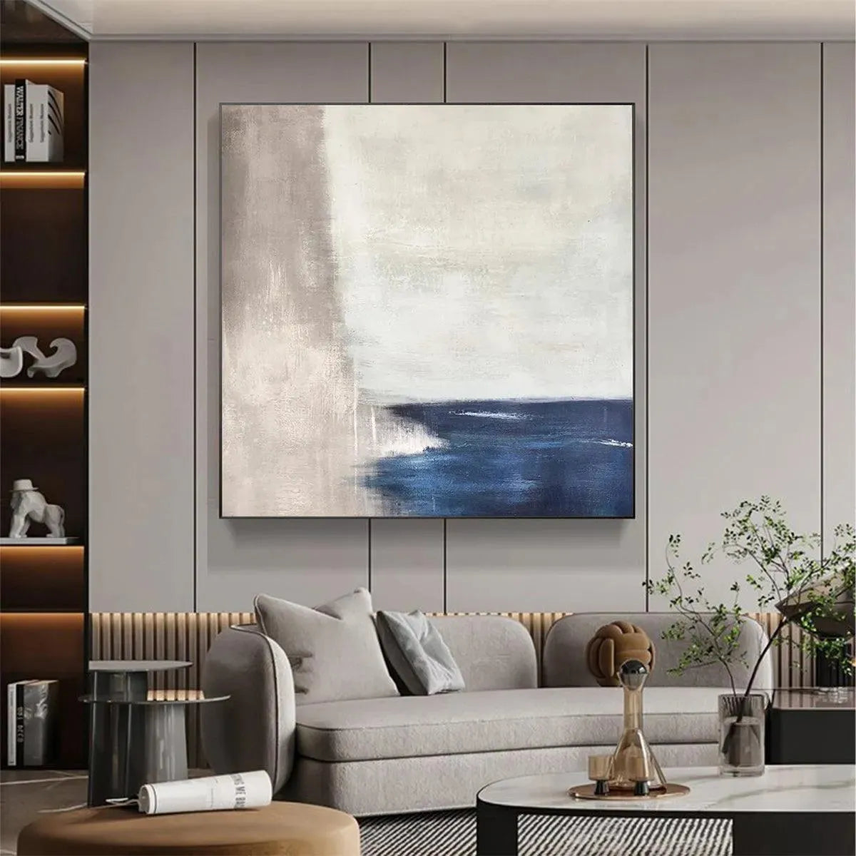 SERENE SHORE: Minimalist Abstract Coastal Painting in Blue and Beige - Image 4