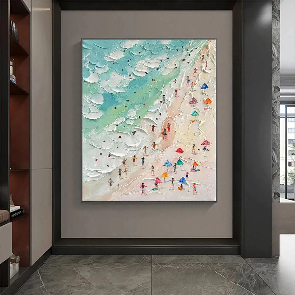 BEACH DAY: Textured Beach Scene Painting with Colorful Umbrellas - Image 6