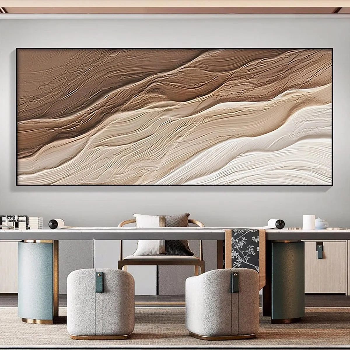 DESERT FLOW: Textured Abstract Landscape Painting in Brown and Beige - Image 2