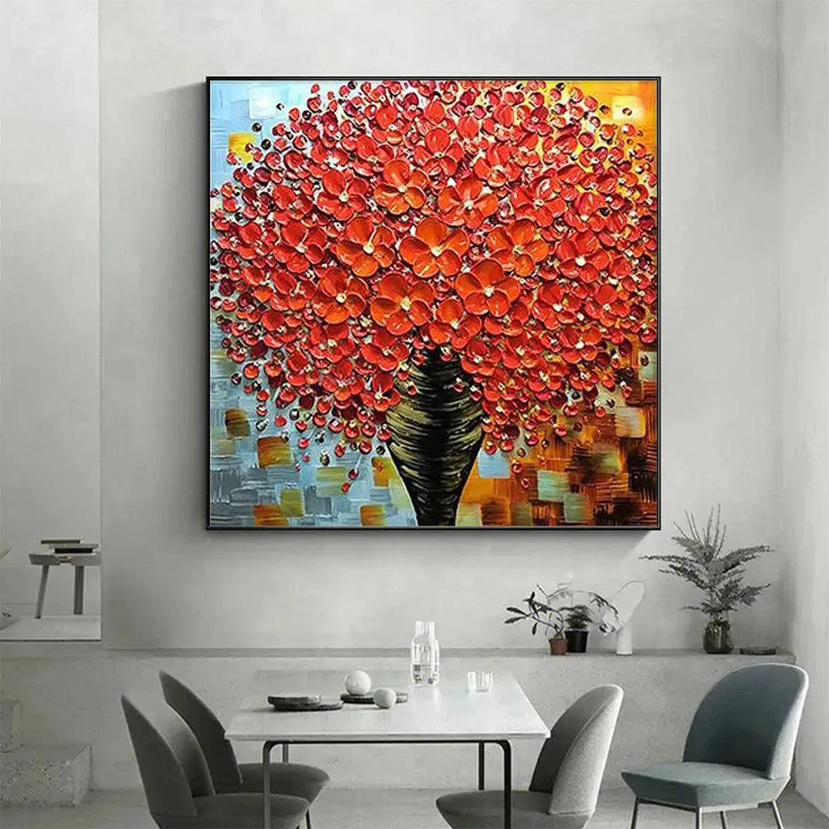 CRIMSON BOUQUET: Textured Impasto Floral Painting in Red - Image 4