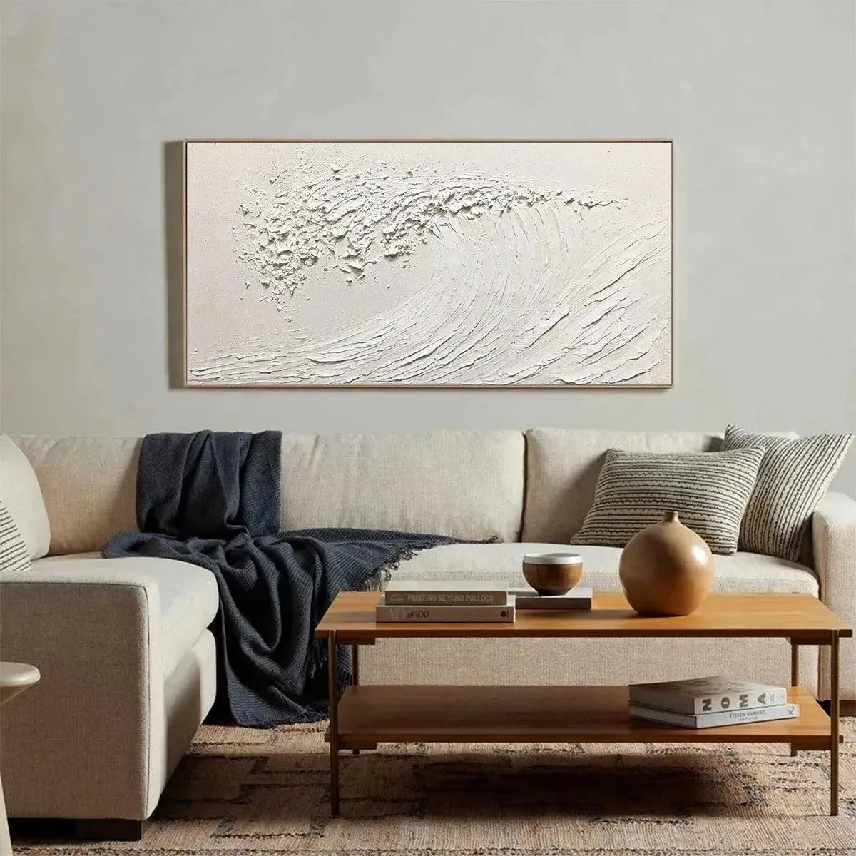WHITE WAVE: Textured Minimalist Ocean Wave Painting in White - Image 6