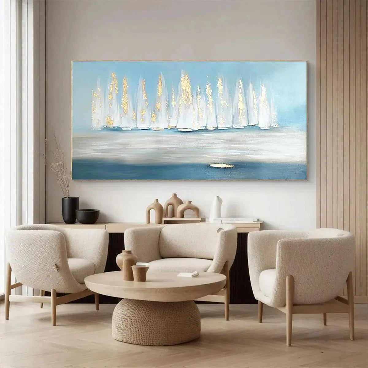 GOLDEN SAILS: Abstract Seascape Painting with Gold Accents - Image 4