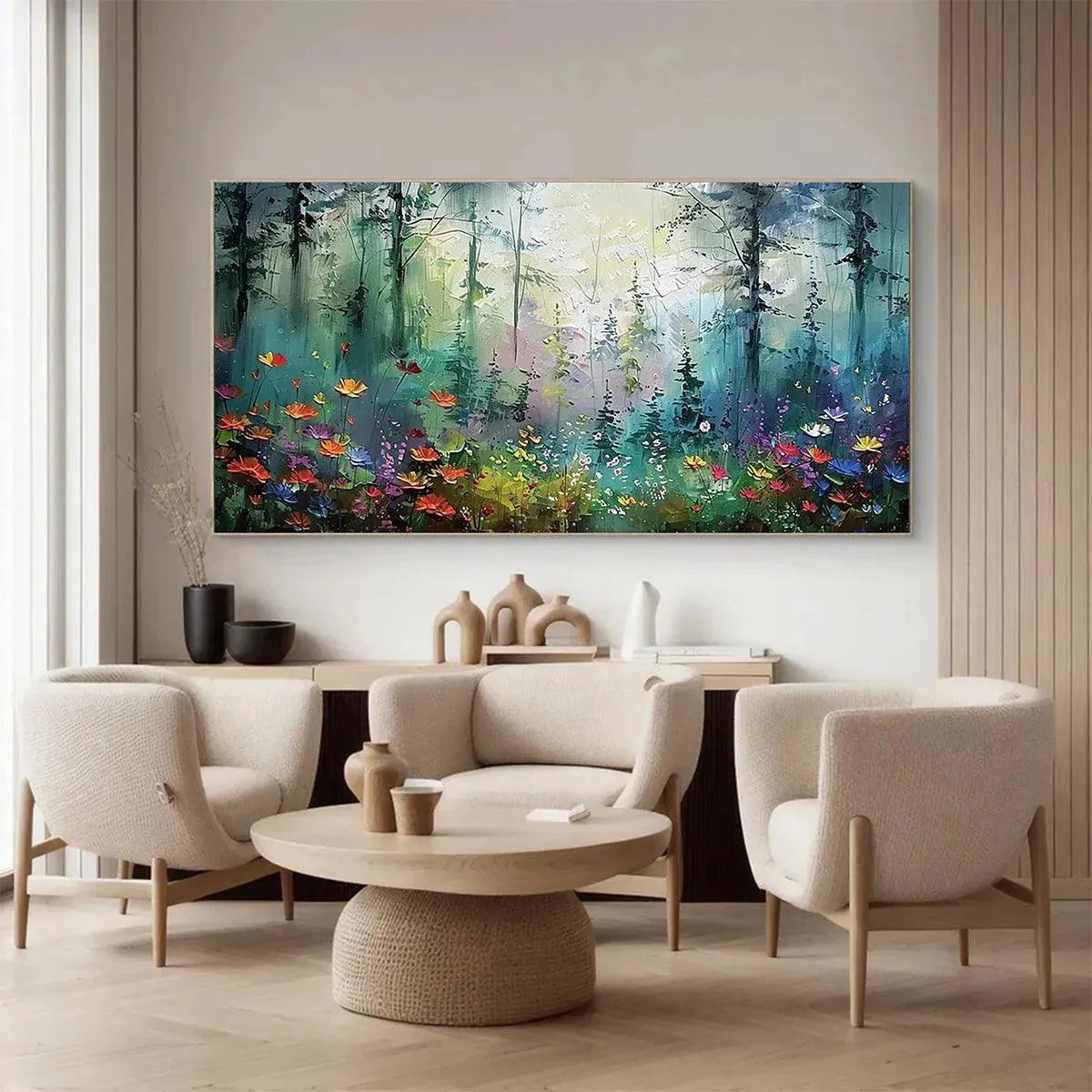 WHISPERING WOODS: Impressionistic Forest Landscape Painting with Colorful Wildflowers - Image 2