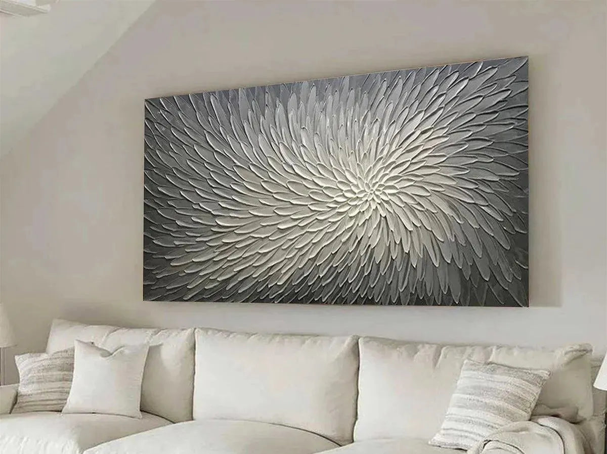 SILVER SWIRL: Textured Abstract Painting in Grey and White - Image 4