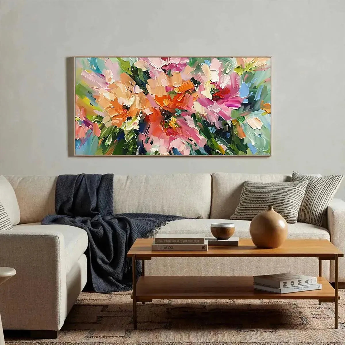 BLUSHING BLOOMS: Textured Impasto Floral Painting in Pink and Orange - Image 7