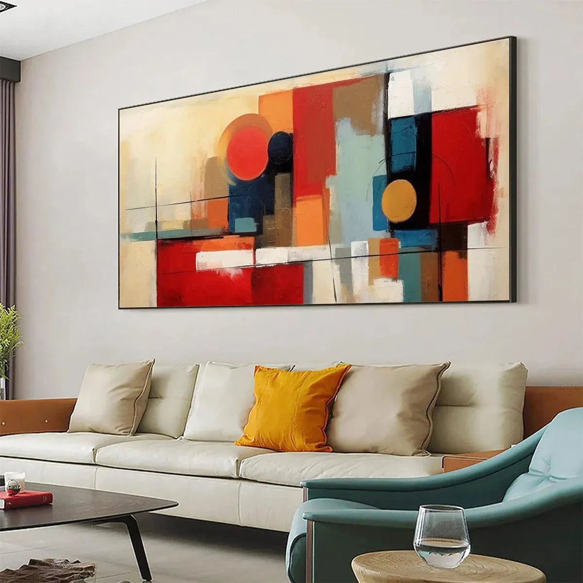 URBAN GEOMETRY: Minimalist Abstract Painting in Red and Gold - Image 4