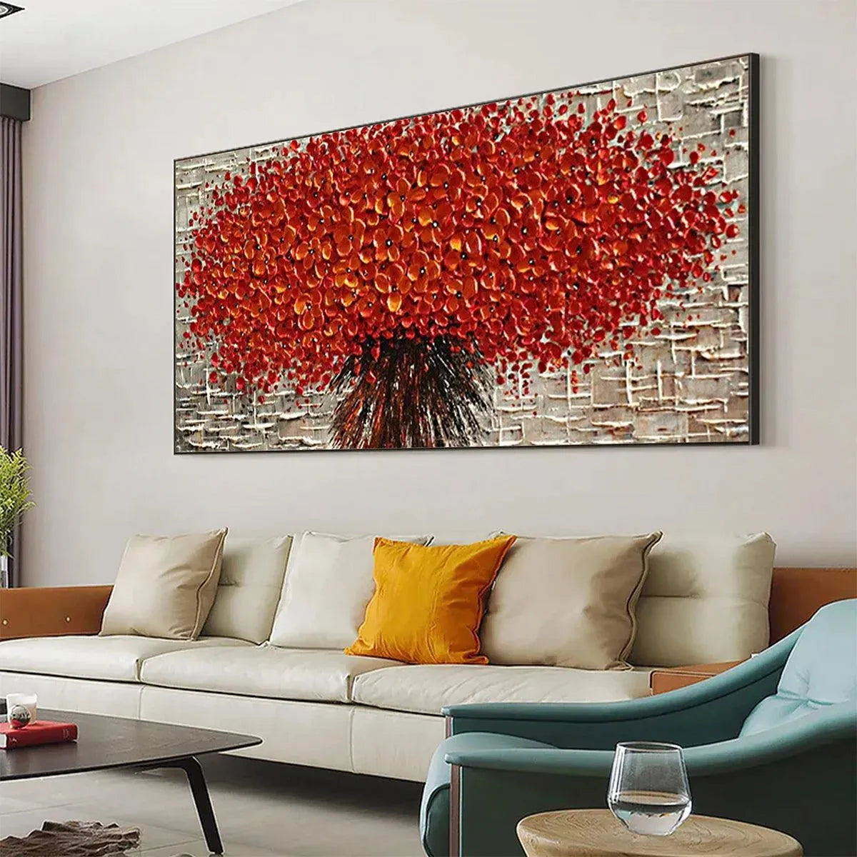 CRIMSON BURST: Textured Impasto Floral Painting in Red - Image 5