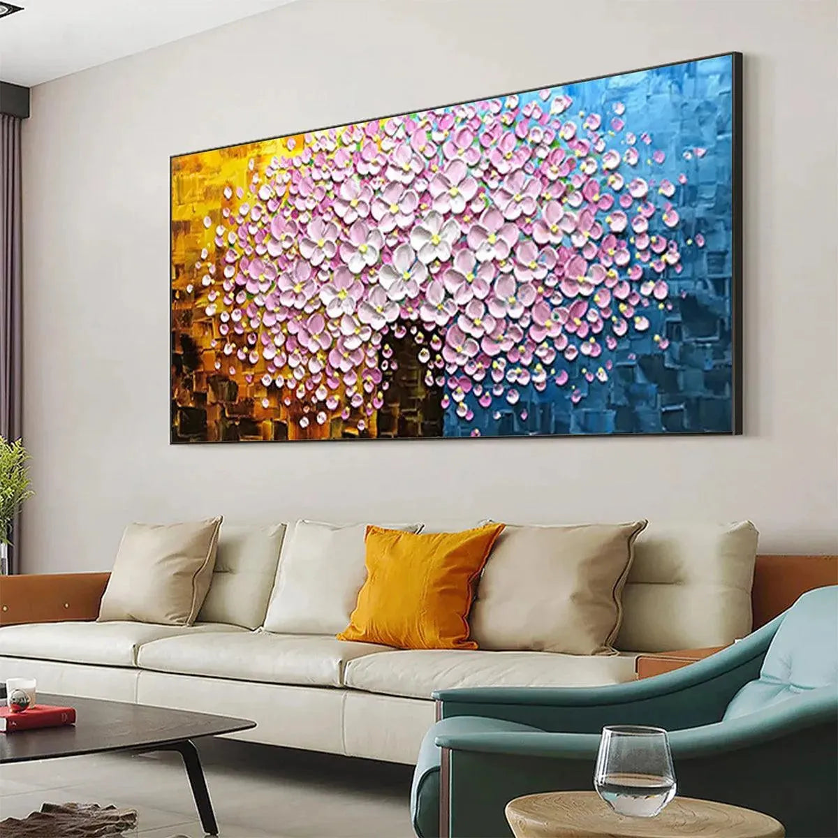 PINK BLOSSOM DREAM: Textured Floral Impasto Painting in Pink and White - Image 6