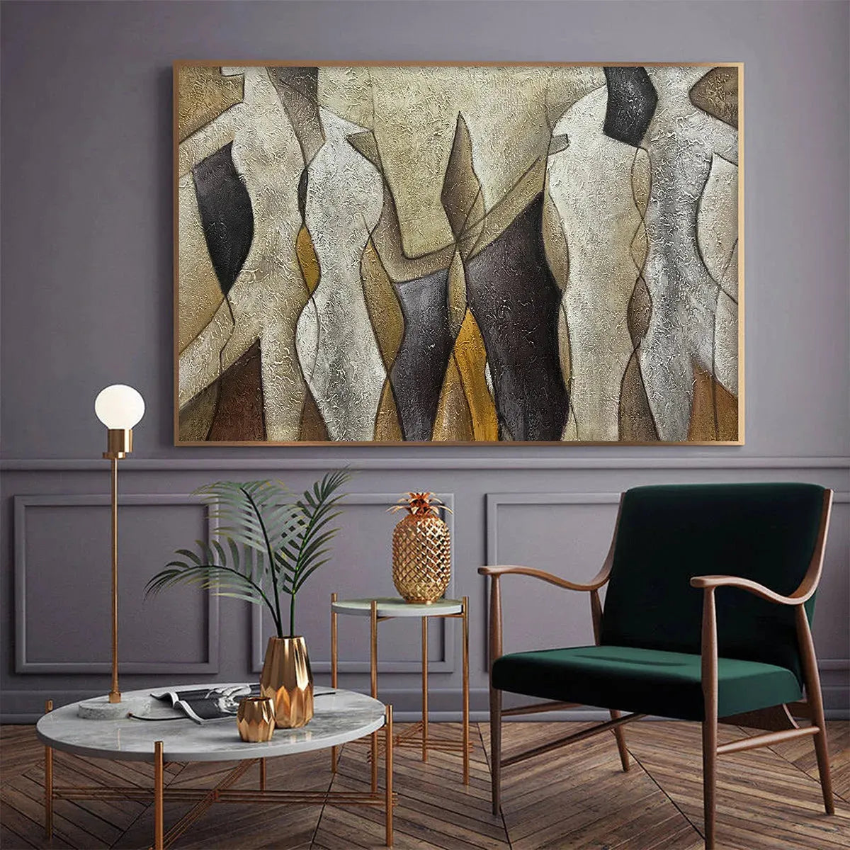 ABSTRACT FIGURES: Textured Abstract Figures Painting, Beige and Brown Wall Art, Horizontal Canvas, Modern Decor - Image 7