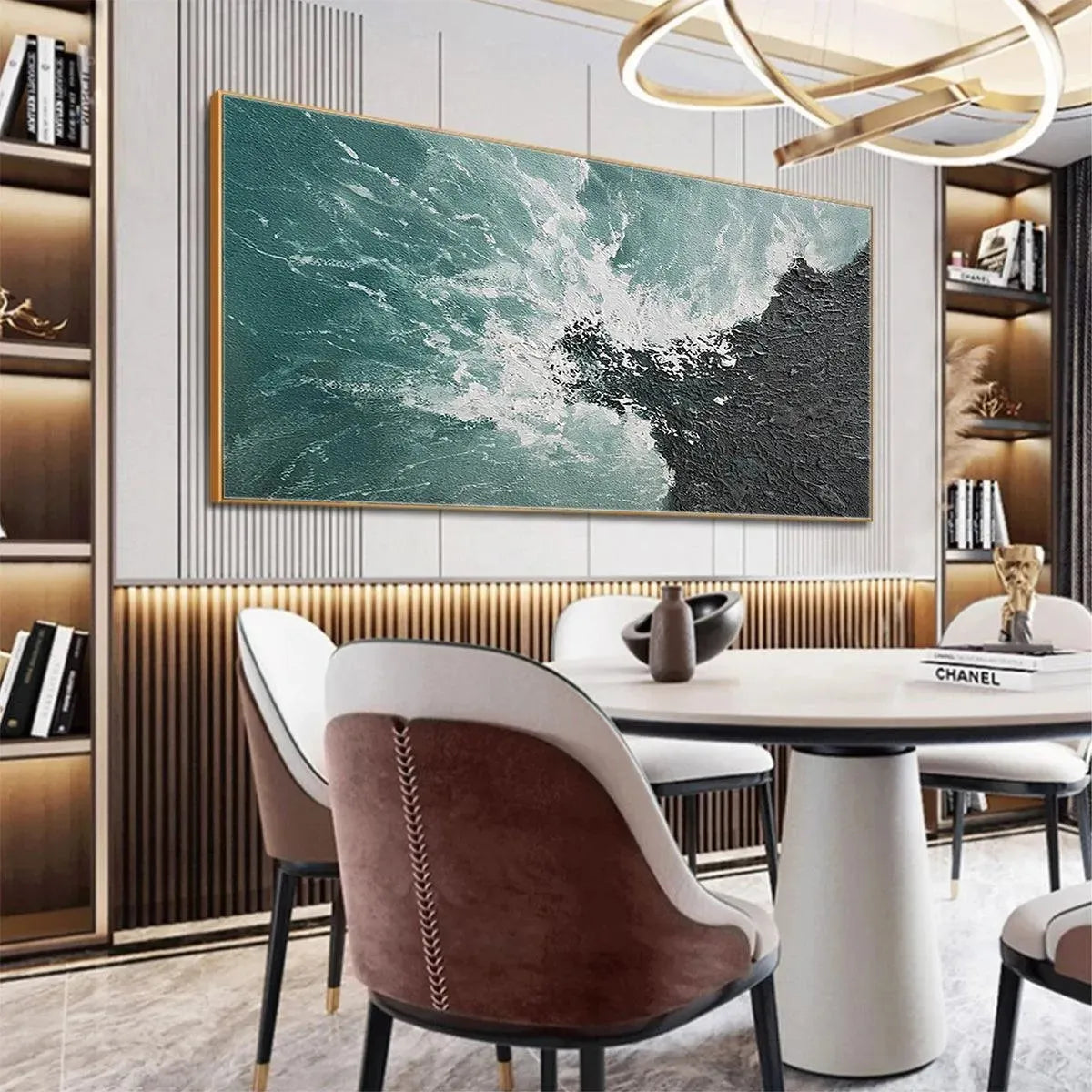 TURQUOISE CRASH: Textured Abstract Seascape Painting in Teal and Black - Image 6