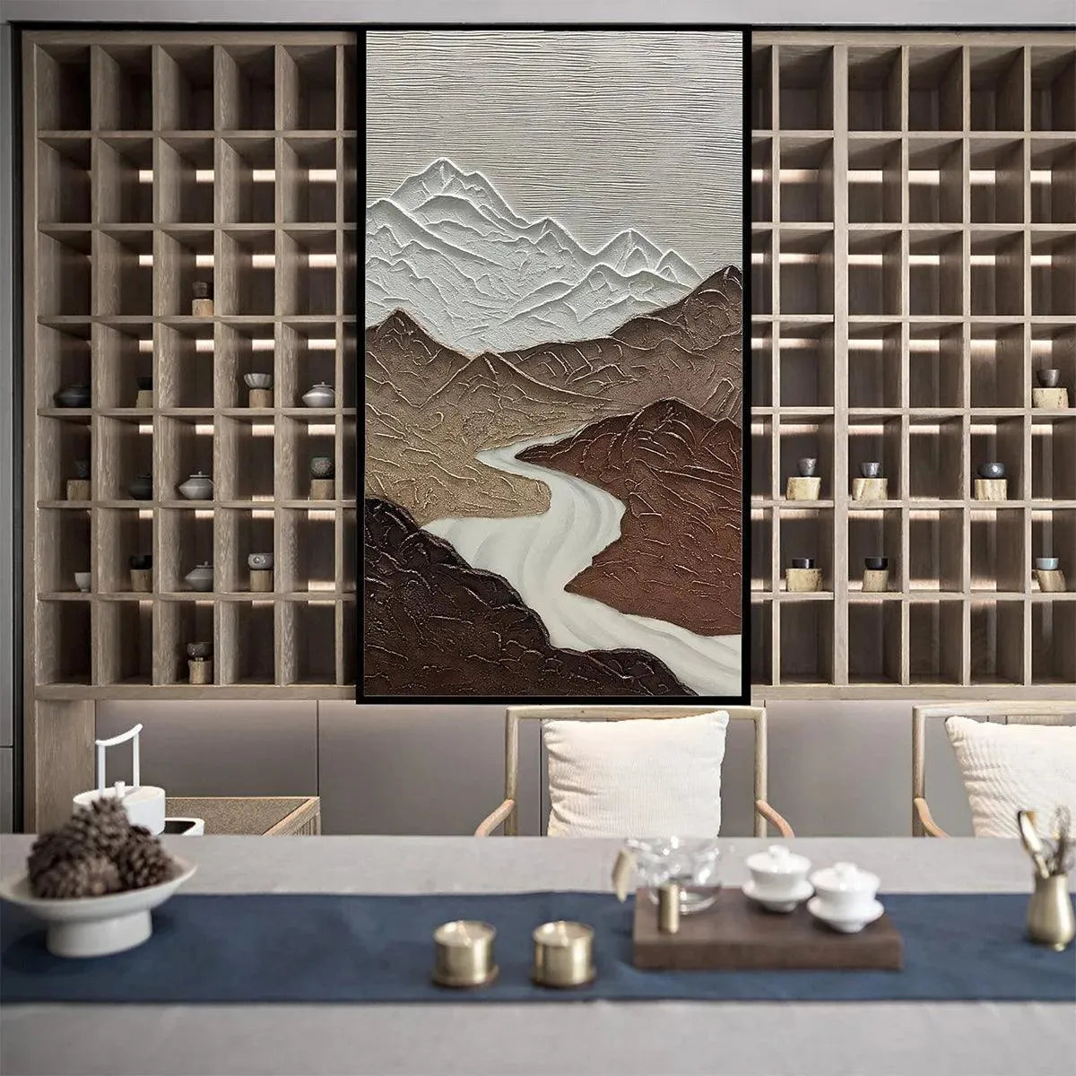 EARTH RIVER: Textured Brown and White Mountain River Landscape Painting - Image 6