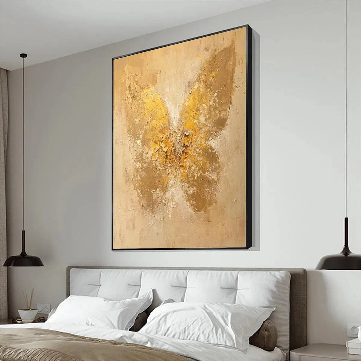GOLDEN WINGS: Gold Butterfly Painting, Textured Wall Art, Vertical Canvas, Beige and Gold Decor - Image 6